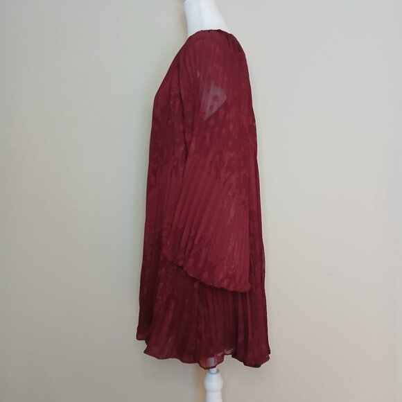 Anthropologie Toulon Pleated Mini Dress Burgundy Size Small - Picture 5 of 9
